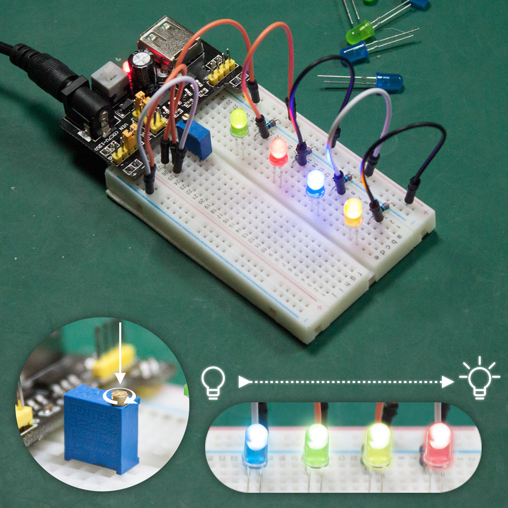 Ardest Fundamentals of Electricity for Arduino Projects Learning Basic  Starter Kit w/Breadboard Jumper Wire Motor LED Resistors and Capacitors